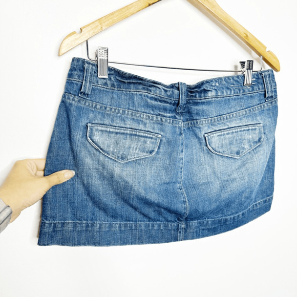 VTG y2k 00s AMERICAN EAGLE micro MINI denim SKIRT low rise womens 8 - Picture 5 of 6